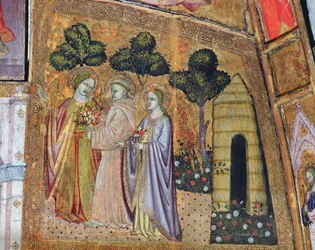 Saint François accompagné de deux anges, fresque de la Porziuncola, 1393